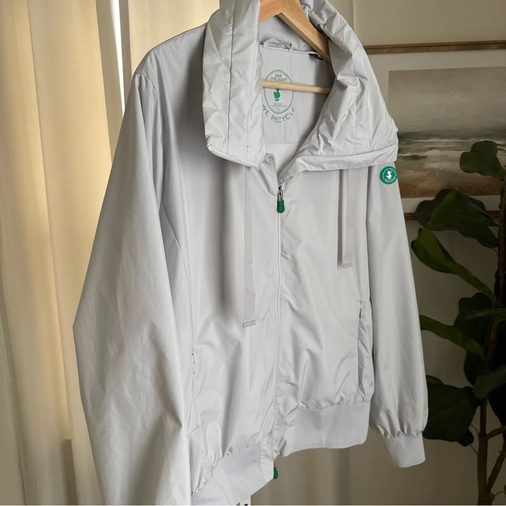 Save The Duck Women’s Grey Breathable Recycled Shell Rain Jacket Size 1X
